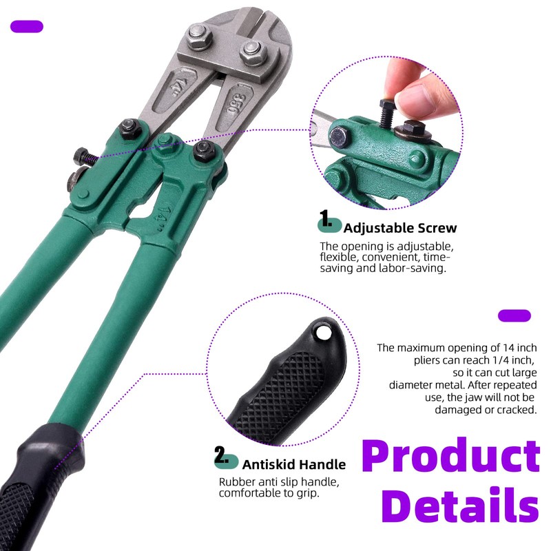 Swpeet 1Pcs 14 Inch Heavy Duty Bolt Cutter Pliers, Wire