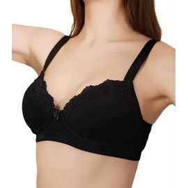 VANEVER Women's Cotton Bra Padded Non Wired Bra, 34B~44DD, Maternity Bra, Full Coverage Wireless Bra Black 44C