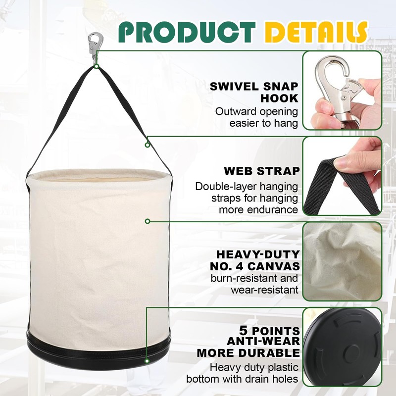 CNQLIS Utility Canvas Tool Bucket, 11.6" x 15" All Purpose