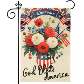 Patriotic 4th of July Garden Flag 12x18 Inch Double Sided Red Blue and White Summer Yard Flags for Outside Garden Memorial Day Independence Day Holiday Festivities Decorations
