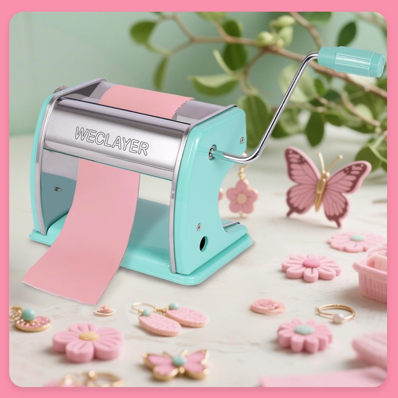 Polymer Clay Press Machine,Clay Roller Machine,Includes Non-Stick Sheets,Gloves,Clamp and Hand