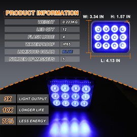 Nrgedzam 2PCS LED Blue Strobe Lights, Rechargeable Flashing Strobe Emergency Magnetic Battery Operated Portable Warning Beacon Wireless Trailer Lights for Truck Tow Vehicle Trailer Bus Car ATV