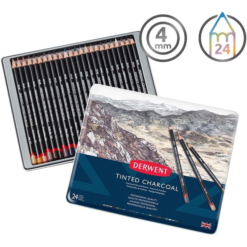 Derwent Tinted Charcoal Pencils Tin (Set of 24)