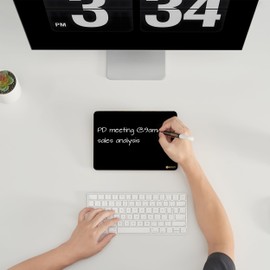 Black Glass Desk Whiteboard with Reversible Wood Stand, Small Portable Desktop Dry Erase White Board, Reusable Desk Notepad Easel 6.7"x9.5" for Office, Home, Kitchen, Marker&Eraser Included, Yeoux