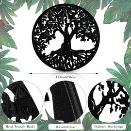Tree of Life Wooden Wall Art Decor Wooden Tree Wall Sculpture 11.8 Inch Tree of Life Wood Wall Decor Hollowed Out Tree Wall Hanging Sign for Farmhouse Home Wall Hanging Decoration Supplies (Black)
