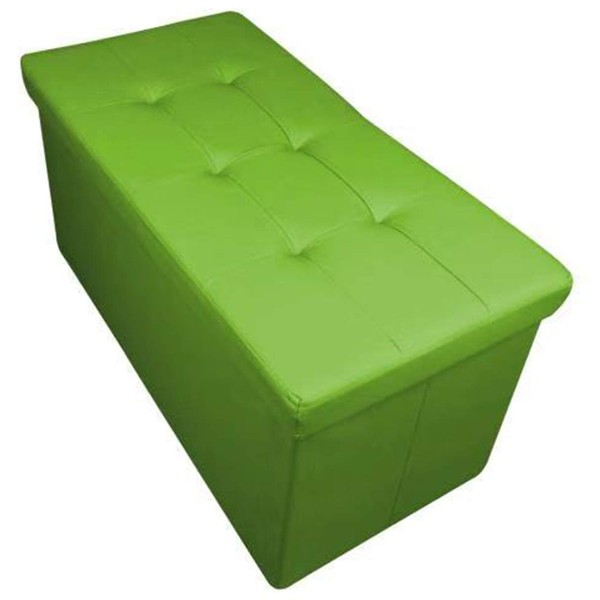 HomeHarmony® Quilted Top Folding Storage Ottoman Seat, Stool, Toy Storage Box Faux Leather (Lime Green, Large)