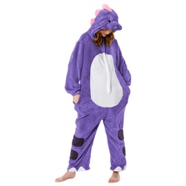 OLAOLA Unisex Animal Onesies, Flannel Purple Dinosaur Adult Onesie, Plush One Piece Sleepwear Cosplay Pajamas Party Costume