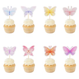 Arthsdite 24Pcs Butterfly Cupcake Toppers Assembled Vivid Realistic Butterfly Baby Shower Cupcake Food Picks Decorations for Butterfly Theme Wedding Birthday Party Supplies
