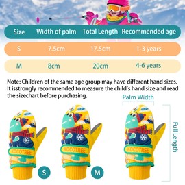 TirEurt Kids Winter Ski Gloves - Warm Waterproof Mittens, Snow Thinsulate Windproof Breathable Children Gloves, Boys Girls Snow Gloves for Skiing, Snowboarding, Winter Outdoor Sport, Size S, Dinosaur