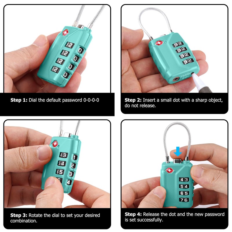 SharkByte TSA Approved Suitcase Locks - 4-Dial Security Travel Combination