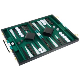 RERIVER Backgammon Set 2 Players Classic Backgammon Sets for Adults Board Game with Black PU Leather Case Portable and Travel Backgammon Set (Green, 11inch)
