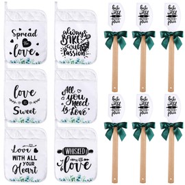 Domensi Set of 6 Bridal Shower Potholder Silicone Spatula Whisk Kit Pot Holders with Pocket Cute Spatula with Bowknots Baking Wedding Gifts Bridal Shower Favors for Guests Games Prize