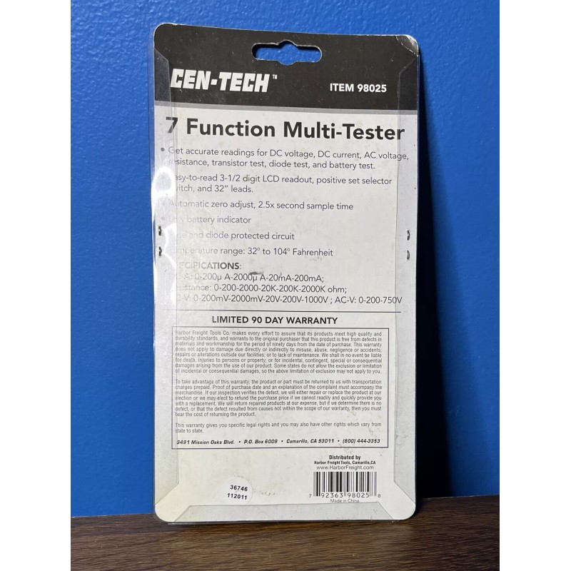 Cen-Tech 7-Function Multi-Tester Digital Multi-Meter Test Equipment Meter