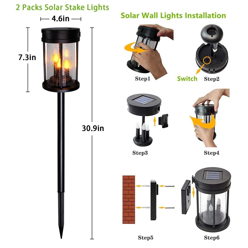 Outdoor Garden Solar Stake Lights Flickering Candle Lantern Lighting for