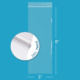 3" x 8" Long Zip Bags, 1000 Pack, Clear Plastic Reclosable Zip Baggies, 2 Mil Thick, Resealable Poly Bags for Packaging Insence, Necklaces, Jewelry & Office Supplies. GPI
