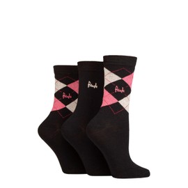 Pringle Ladies Argyle Cotton Socks Pack of 3 Black/Pinks 4-8