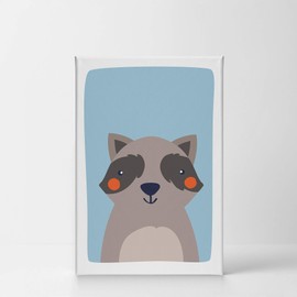 Smile Art Design Cute Raccoon Blue Background Canvas Print Kids Room Decor Wall Art Baby Room Decor Kids Room Decor Nursery Decor Ready to Hang Made in The USA 12x8