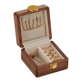 KAOTGOT Travel Jewelry Case Wood Small Jewelry Box for Women Wood Jewelry Organizer Storage Holder For Earrings Rings Necklaces Velvet Wooden Jewelry Box With Lock