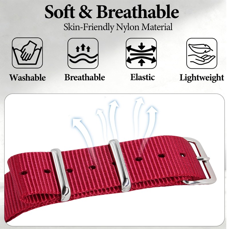 SUGARJAR 20mm Classic Military Nylon Watch Replacement Strap for Outdoor,