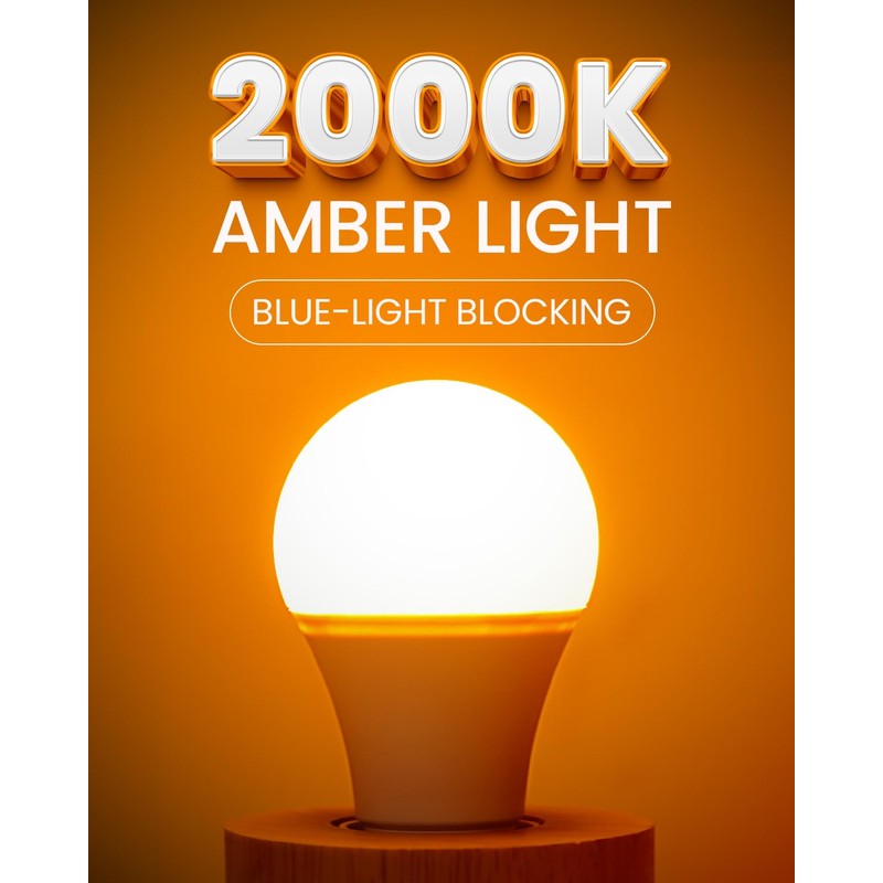 Bonlux Amber Light Bulbs 2000K, A19 9W E26 LED Yellow