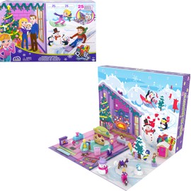 Polly Pocket Advent Calendar with Winter Family Fun Theme & 25 Days of Surprises (34 Total Play Pieces) to Discover: Pocket Family Dolls, Snow Play Vehicles, Toy Treats, Wearable Jewelry & More