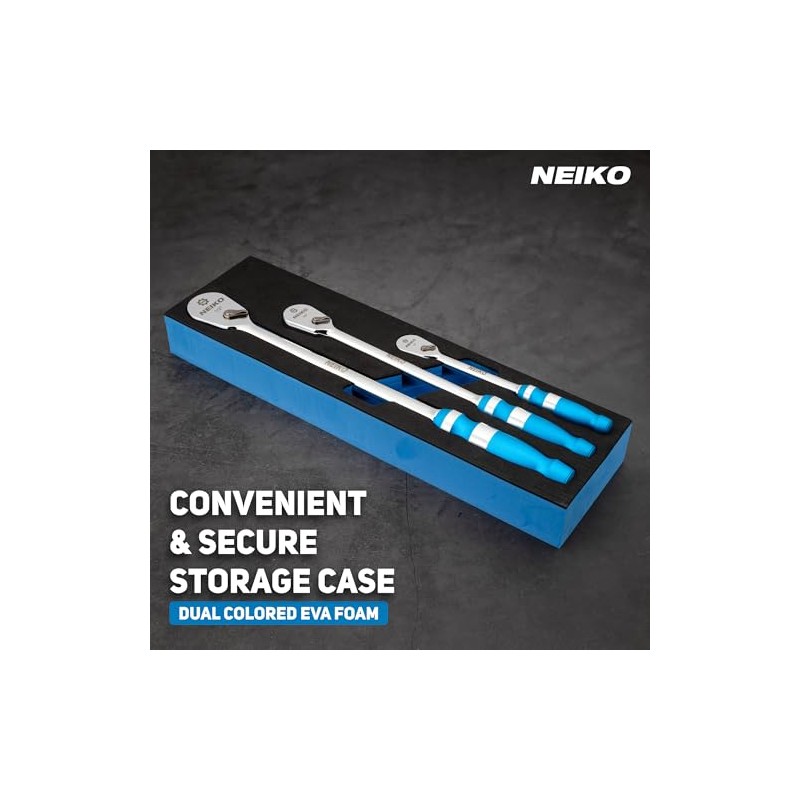 NEIKO 03006A Flat Head Ratchet Set - 3 Piece Low