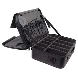 Large Makeup Case, 14.6" L x 10.6" W x 5.1" H Inches Travel Makeup Bag Makeup Organisers, Professional Cosmetic Bag Brush Holder with Brush Slots Adjustable Divider Waterproof Material (Small, Black)