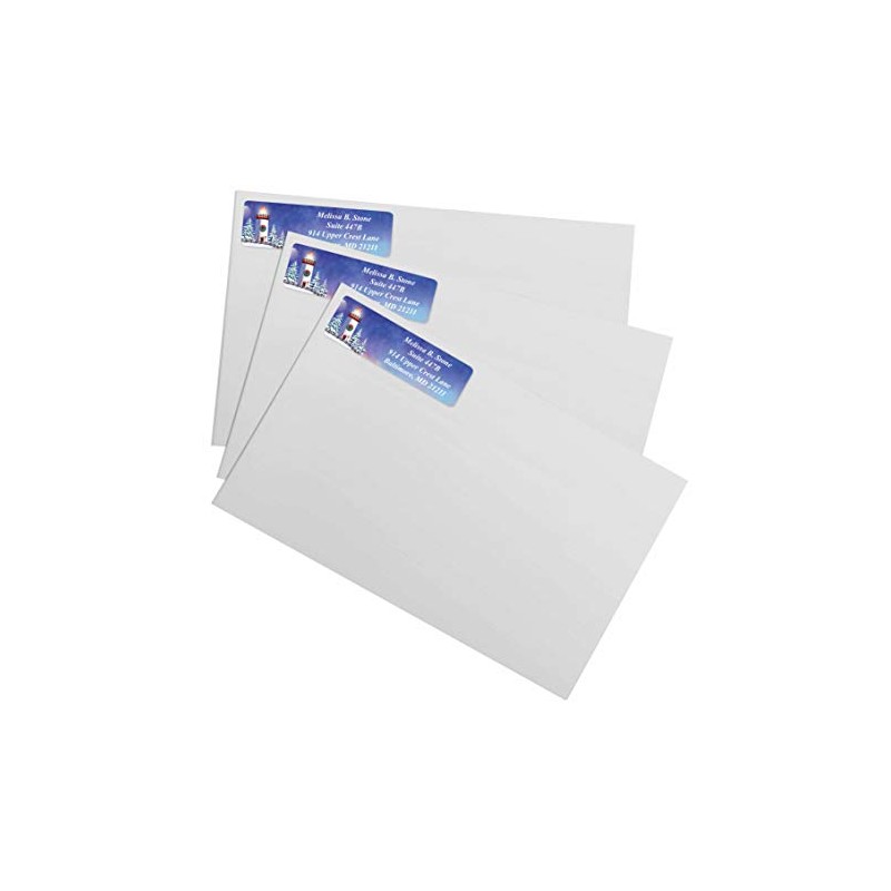 Snowy Lighthouse Designer Rolled Return Address Labels with Elegant Plastic