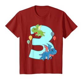 Kids 3th Birthday Party Funny Kids Boys 3 Years Old Dragon Lover T-Shirt