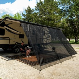 NAIMORUI RV Awning Shade Screen with Zipper, 8'X12'3" RV Awning Front Shade Screen, Black Mesh UV Blocker Sunshade Complete Kits for RV Camper Motorhome Trailer, Black