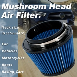 PTNHZ Blue Neck 4.5"/115mm Car High Flow Cold Air Intake Air Filter Power Intake Air Inlet System Mushroom Head Air Cleaner