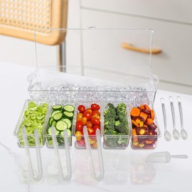 LucaSng Condiment Containers Server with Lid,Ice Tray,Condiment Organizer,Chilled Caddy,Bar Garnish Holder on Ice,Dispenser,Salad Platter for Parties and Restaurants