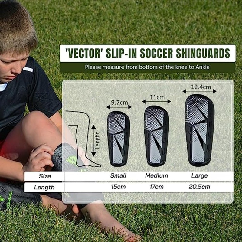 Vizari 'Vector' Slip-in Soccer Shinguards with Low Profile PP Deflecting