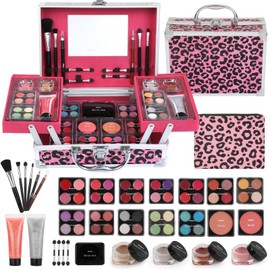 Anpro Estuche De Maquillaje Doble Plegable Leopord Todo En Uno Con Set De Maquillaje Profesional Para Adolescentes. Incluye Kit Completo De Inicio
