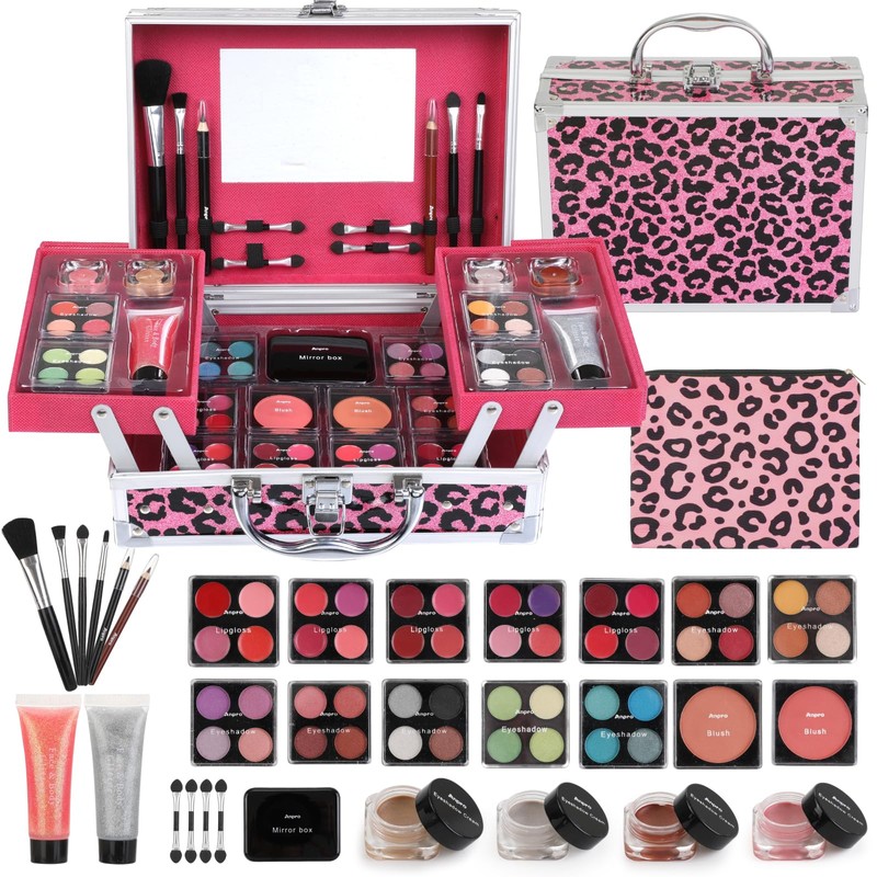 Anpro Estuche De Maquillaje Doble Plegable Leopord Todo En Uno