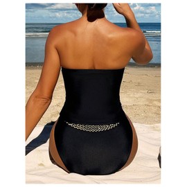 WDIRARA - Traje de baño de 2 piezas con bloques de color para mujer, Boho Negro, X-Large