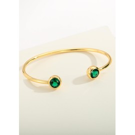 LILIE&WHITE Gold Bangle Open Cuff Bracelet for Women – Hypoallergenic and Tarnish-Resistant Jewellery – Minimalist Design with Green Crystal Accents – Gift for Special Occasions