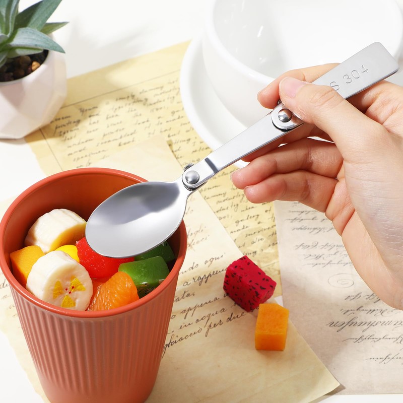 Nogeqi Set of 2 Stainless Steel Folding Spoons for Yoghurt