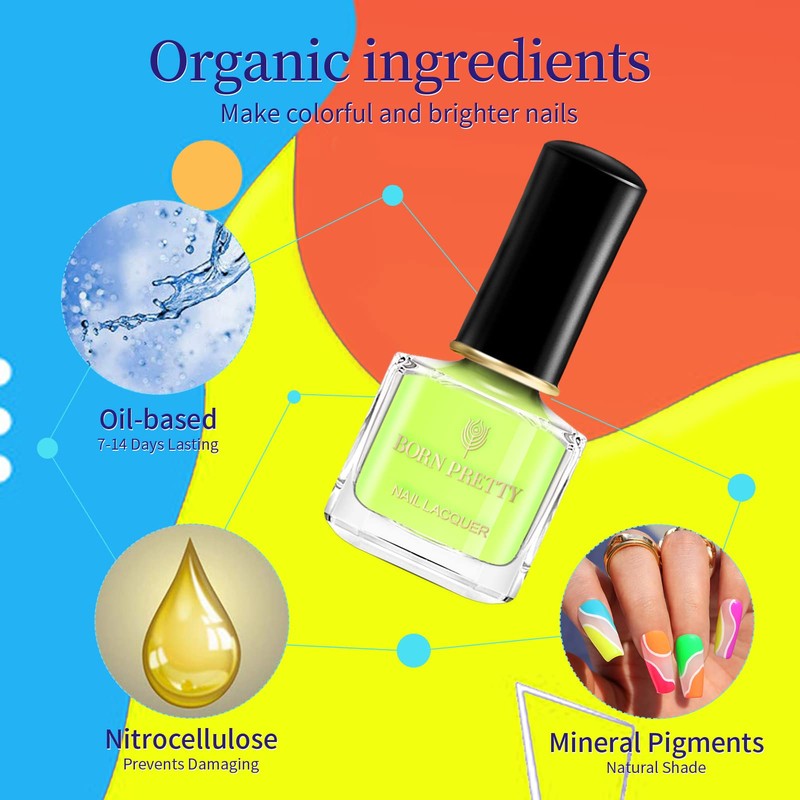 Born Pretty Neon Nail Polish Fluorescent Bright Nail Lacquer 6PCS