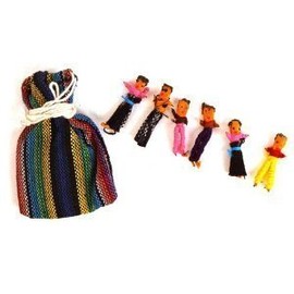 Guatemala worry dolls, small cute bag containing 6 dolls