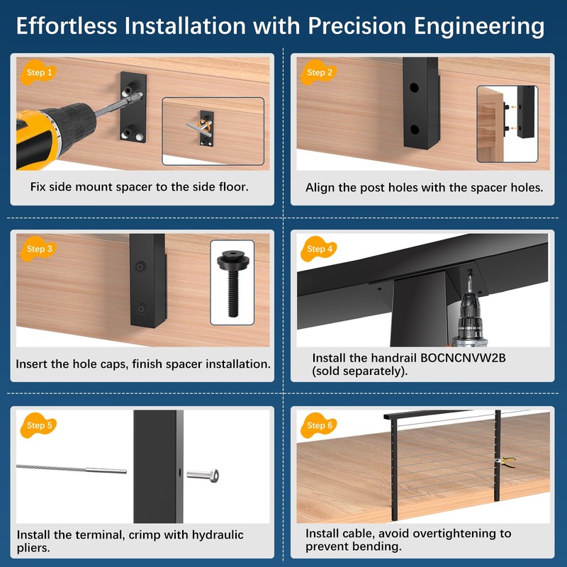 Gyykzz 36" Side Mount Cable Railing Post, Level Drilled Space-Saving
