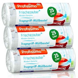 Profissimo Frischezauber Carry Handle Bin Liners 25 Litres (75 Pieces) – Pack of 3 (3 x 25 Pieces) Reduces Odours Tear-Resistant and Liquid-Proof