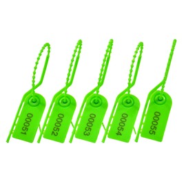 100 Plastic Security Seals Numbered Zip Ties Pull Tite Safety Tags Tear-Off Security Tags Secure Anti-Tamper Tags for Fire Extinguisher, Clothes, Bags (Green)