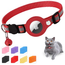 Mouyou Airtag Cat Collar, Airtag Collar Cat Soft Nylon Reflective with Bell and Safety Clasp, Tracking Cat Collar with Holder, Airtag Case, Adjustable from 22-34 cm, Red
