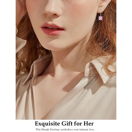 Vesitim Square Dangle Drop Earrings Sterling Silver Solitaire Leverback Earring 7MM Princess Cut Created Pink Tourmaline Jewelry for Women