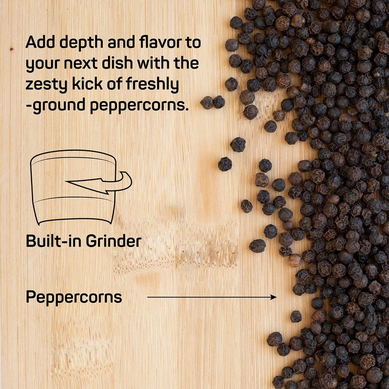 Papa Palermo Black Peppercorn with Grinder, Kosher, All Natural, No