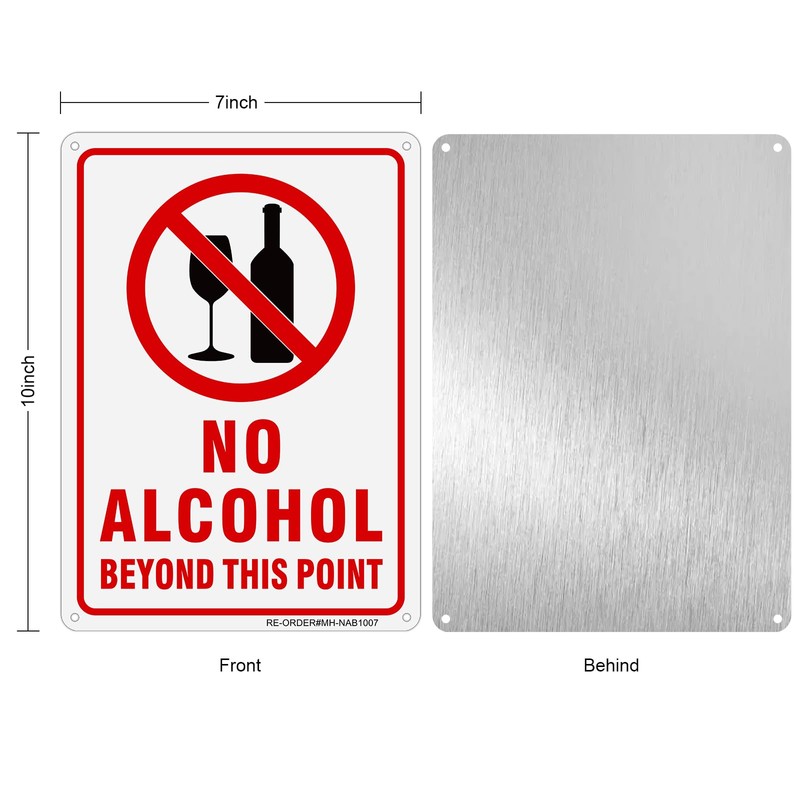 2PCS No Alcohol Beyond This Point Signs, 10x7Inches Aliminum No