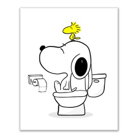 Snoopy and Woodstock Bathroom Prints - Set of 4 (8 inches x 10 inches) - Adorable Children's Wall Art