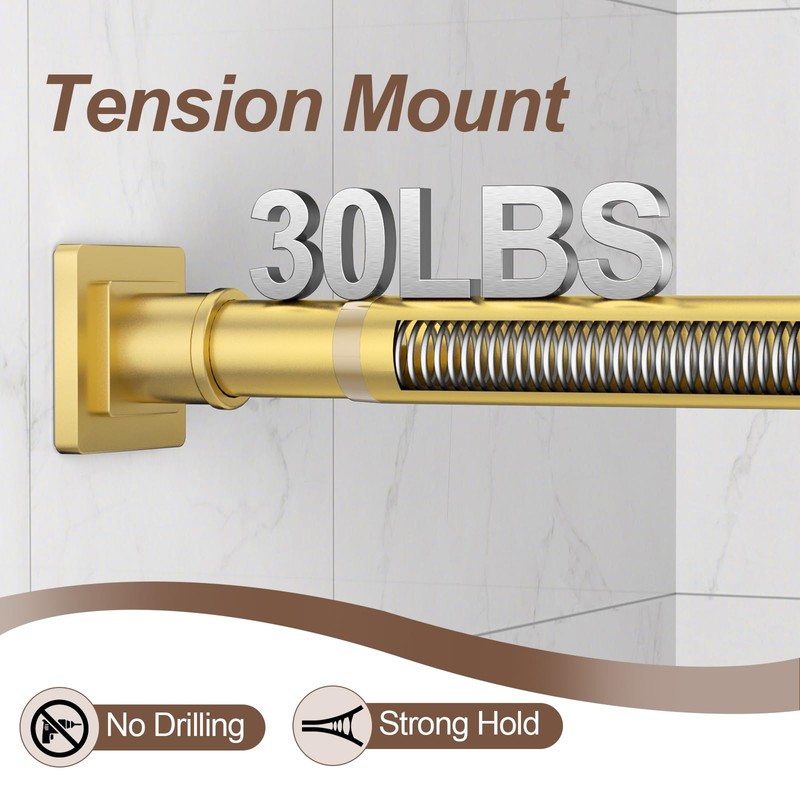 Shower Curtain Rod Square End 32"-68" Heavy Duty Gold Shower