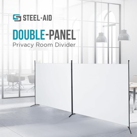 SteelAid Room Divider (Double Panel) – Folding Partition Privacy Screen for Office, Classroom, Dorm Room, Kids Room, Studio, Conference - 142" x 72" - Easy to Assemble, Freestanding & Foldable